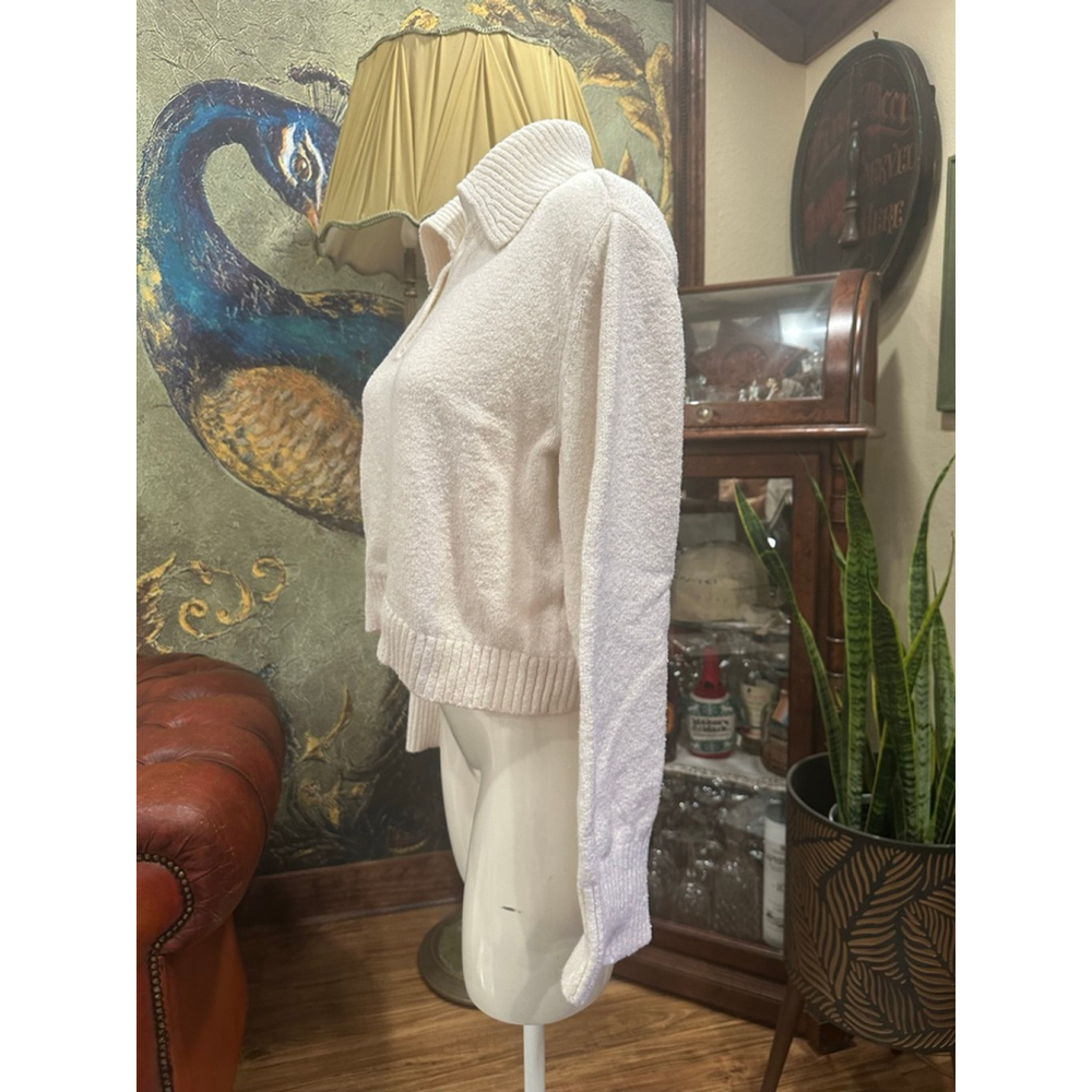 Industry Cream Bouclé Knit Polo Sweater White XL Cotton Blend - Picture 3 of 8